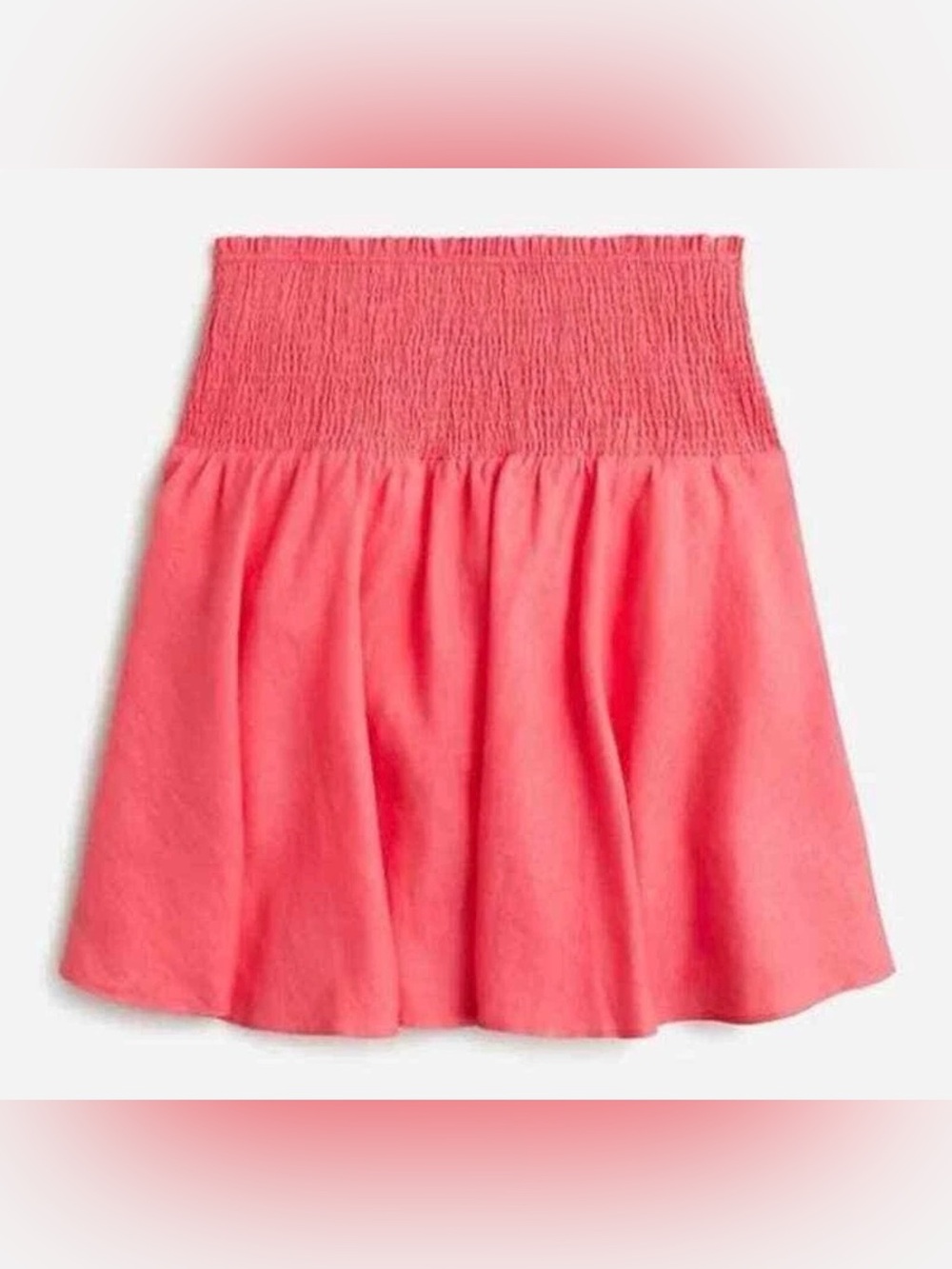 J. Crew Coral Pink Smocked Waist Linen Skirt